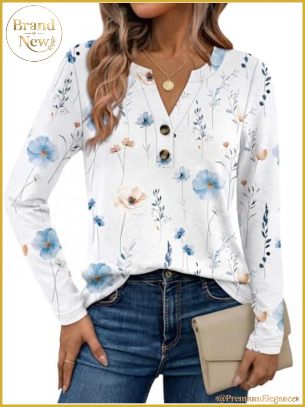 Women's Boho V-Neck Henley Long Sleeve Tunic Top